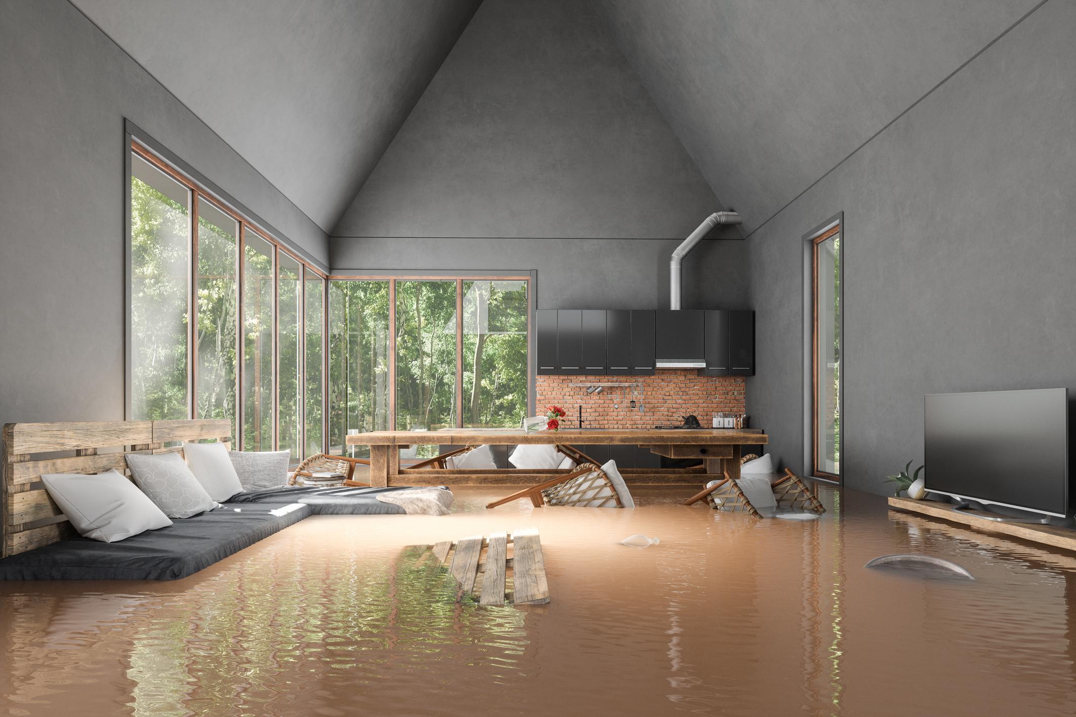 Flooded living room