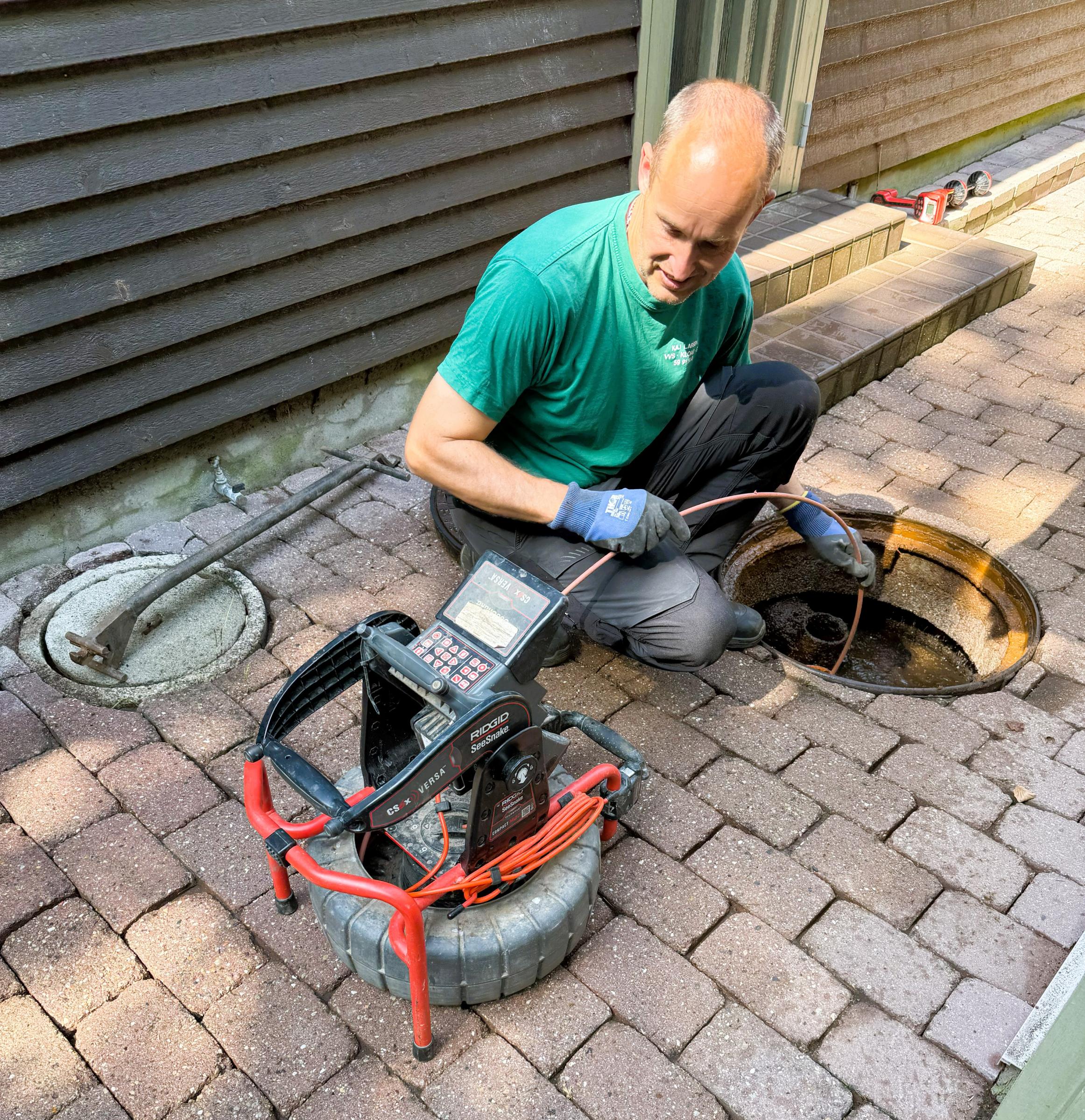 Professional sewer inspector at work