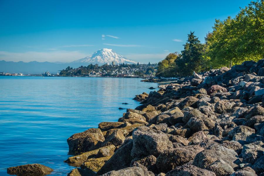 Tacoma shoreline with Mt Rainier