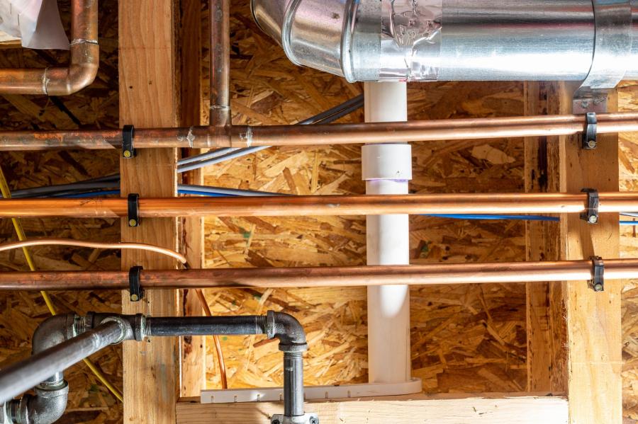 Residential ceiling with multiple water and sewer lines